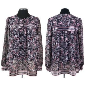 LOFT Outlet - Floral and Stripe Tie Front Peasant Blouse - Extra Small XS